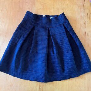 Ginger G Pleated Skater Mini Skirt - Navy Blue Flared Ribbed Size Small